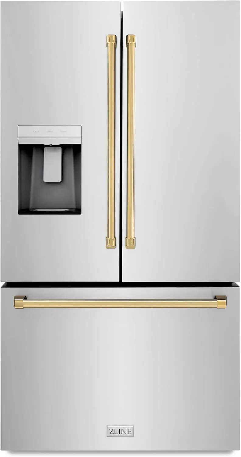 Z Line Kitchen and Bath ZLINE Autograph 36 in. Standard-Depth Refrigerator w/Polished Gold Handles (RSMZ-W-36-G)