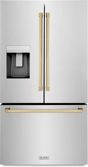 Z Line Kitchen and Bath ZLINE Autograph 36 in. Standard-Depth Refrigerator w/Polished Gold Handles (RSMZ-W-36-G)