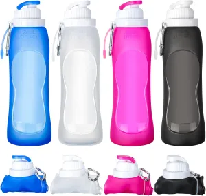 Zopeal 4 Pieces Collapsible Water Bottles Roll up Folding Silicone Foldable Leak Proof Water Bottles for Sports Traveling Riding Camping Hiking Backpack